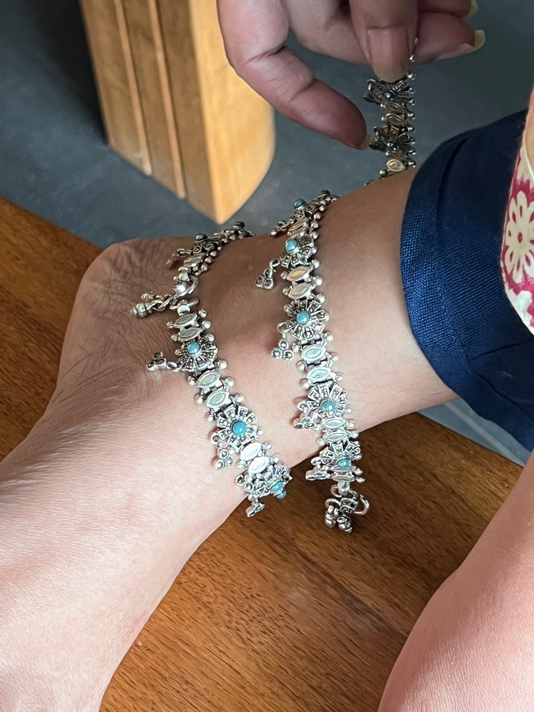 Pure 925 Silver Marcasite Anklets- Set of 2