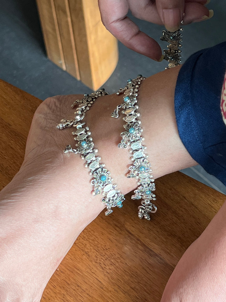 Pure 925 Silver Marcasite Anklets- Set of 2