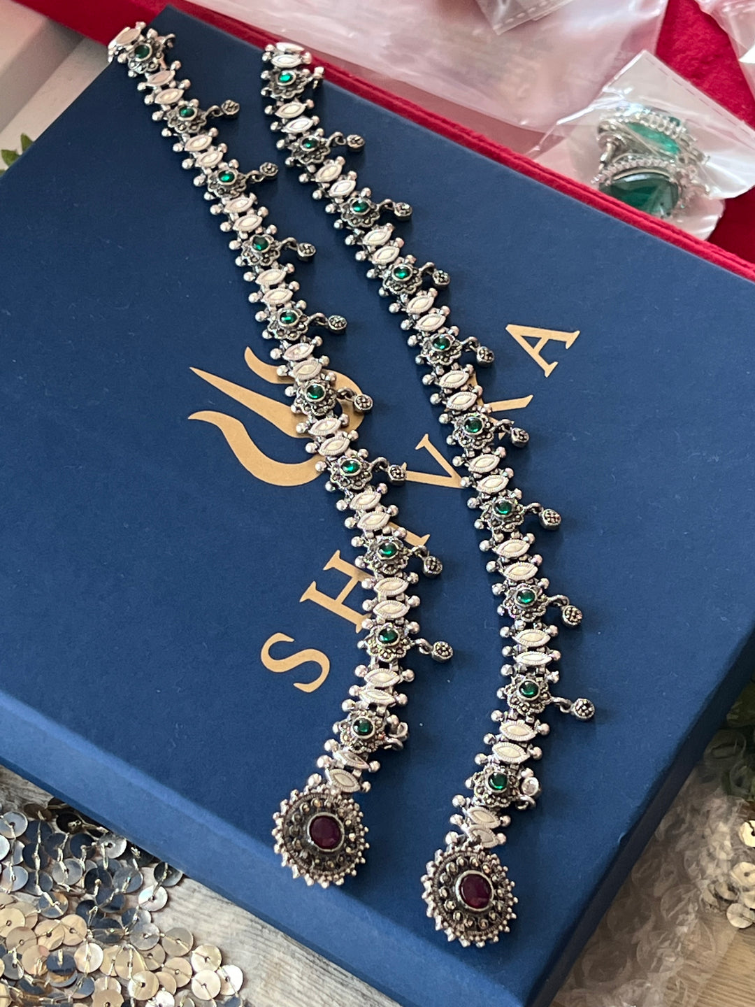 Pure 925 Silver Marcasite Anklets- Set of 2