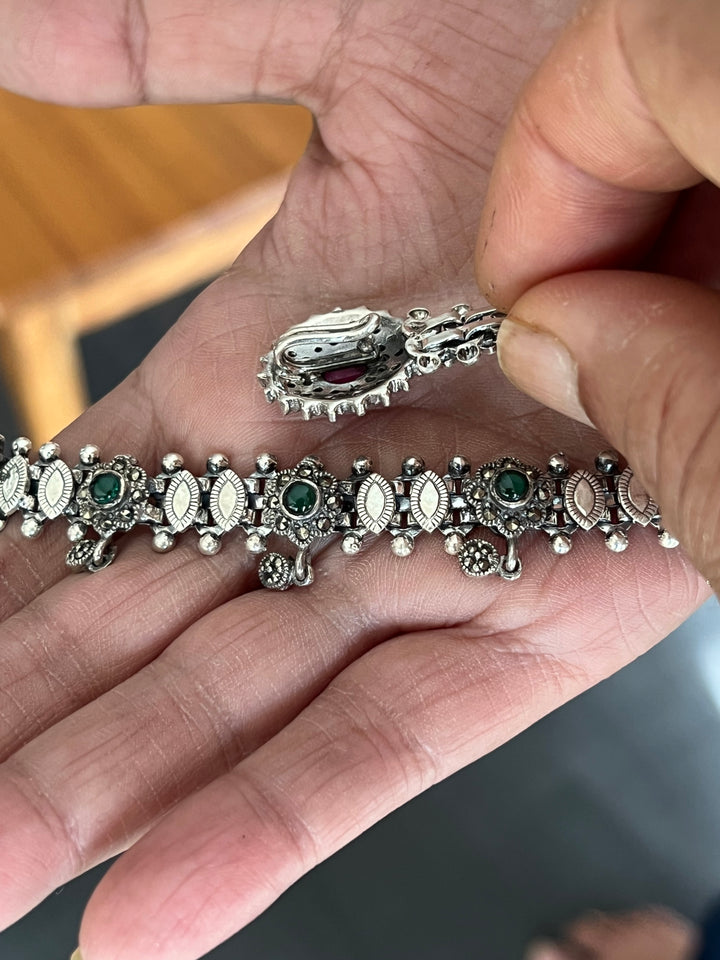 Pure 925 Silver Marcasite Anklets- Set of 2