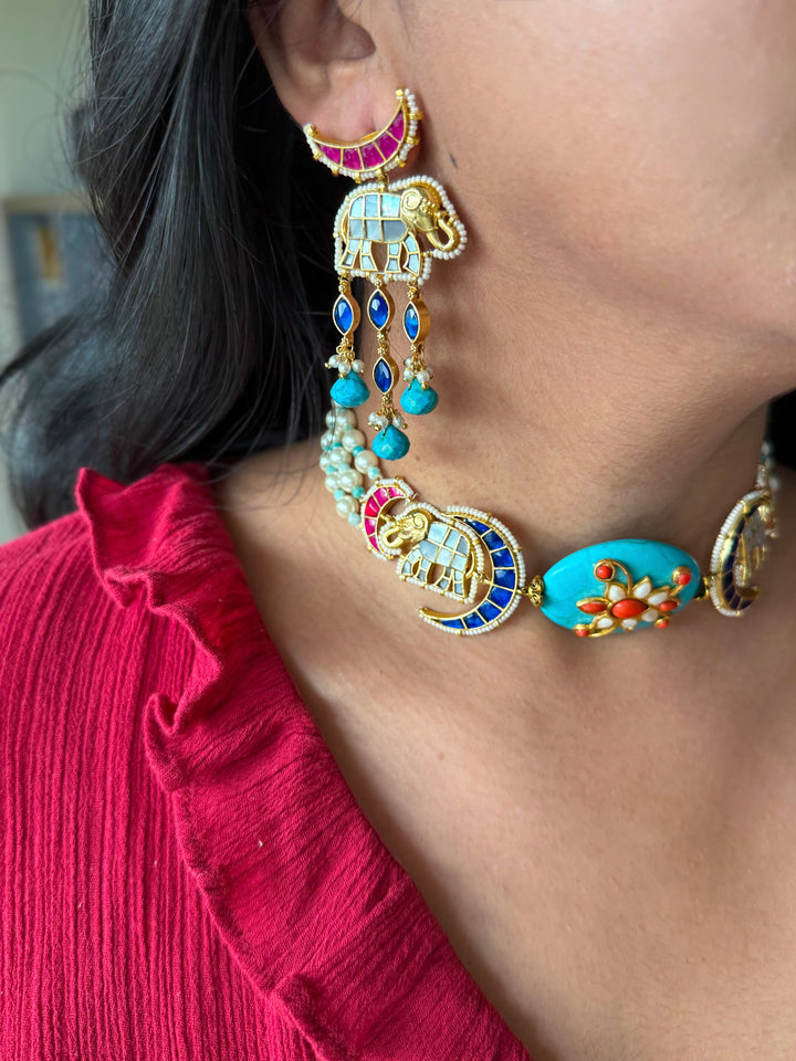 Handmade Jadau Elephant Choker Necklace Set | SHIVKA