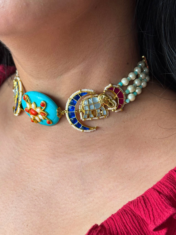Handmade Jadau Elephant Choker Necklace Set | SHIVKA