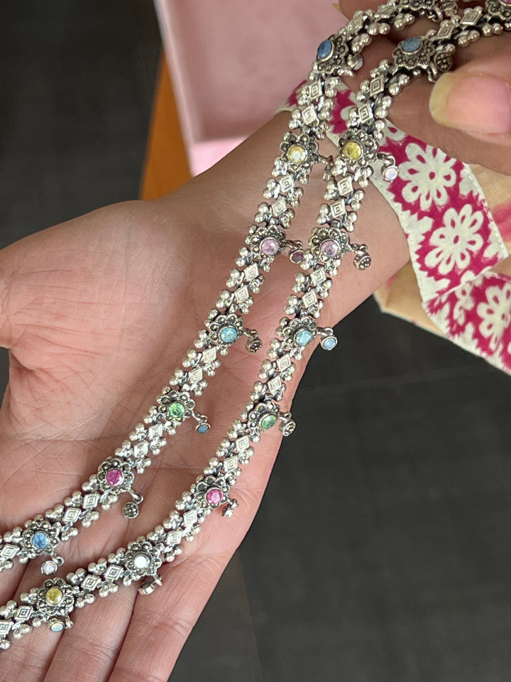 Pure 925 Silver Marcasite Anklets- Set of 2