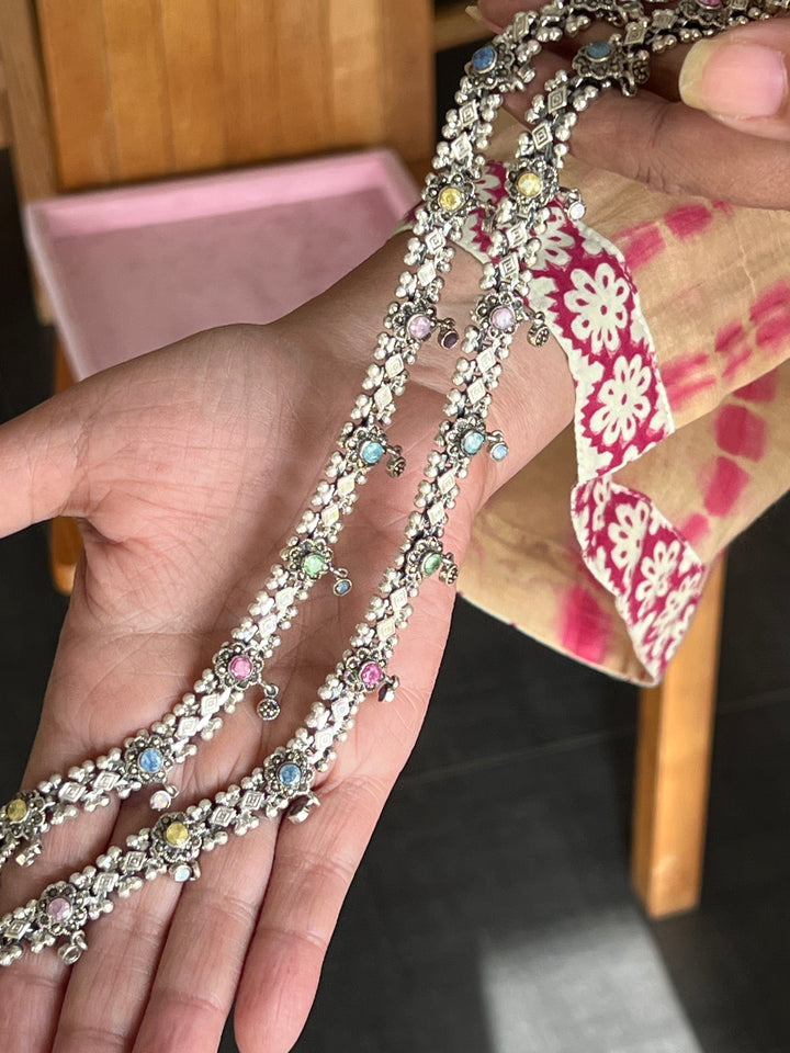 Pure 925 Silver Marcasite Anklets- Set of 2