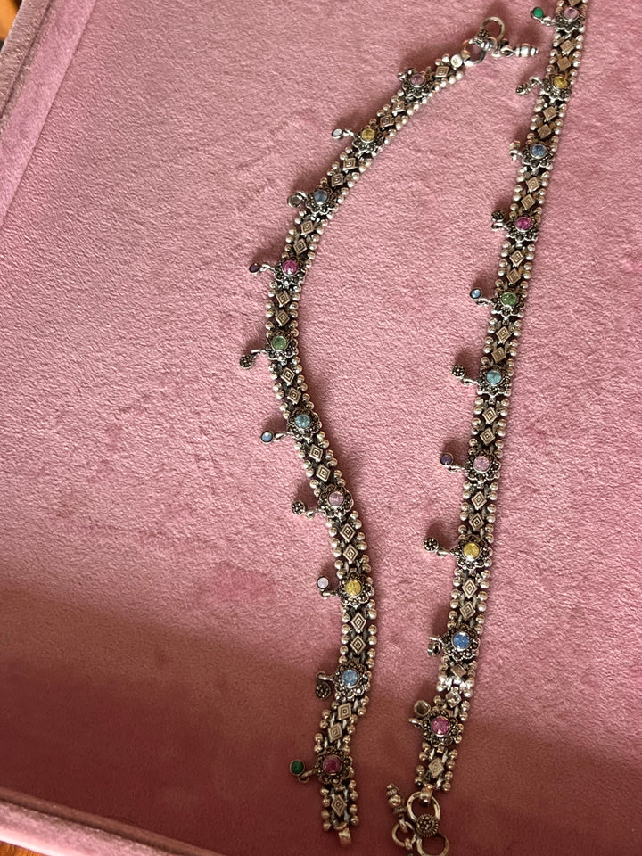 Pure 925 Silver Marcasite Anklets- Set of 2