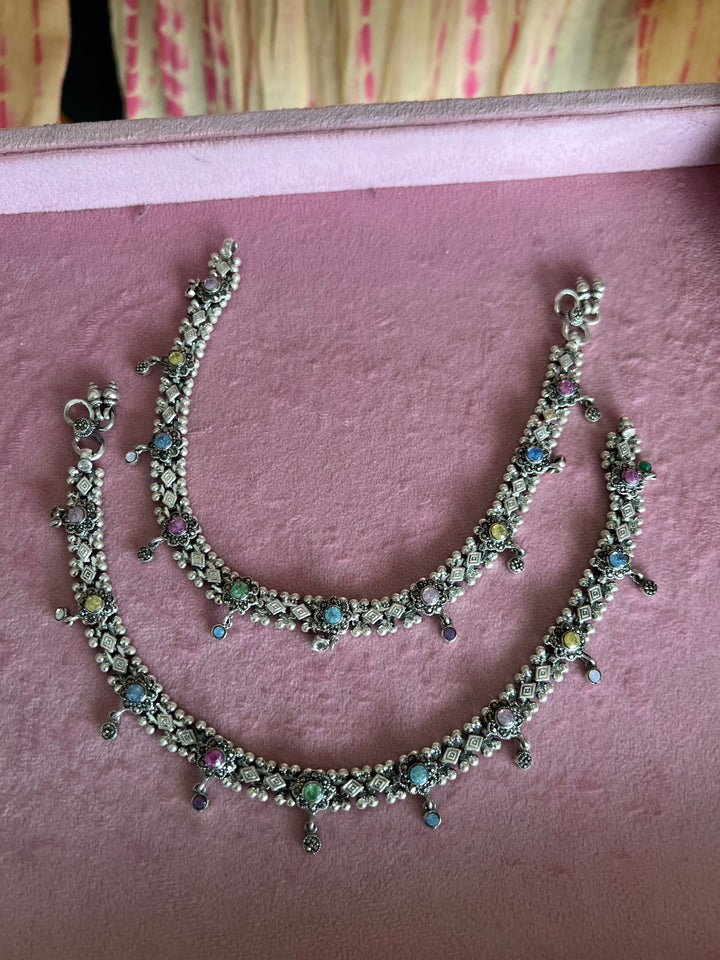 Pure 925 Silver Marcasite Anklets- Set of 2