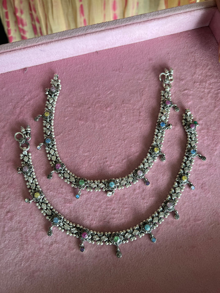 Pure 925 Silver Marcasite Anklets- Set of 2