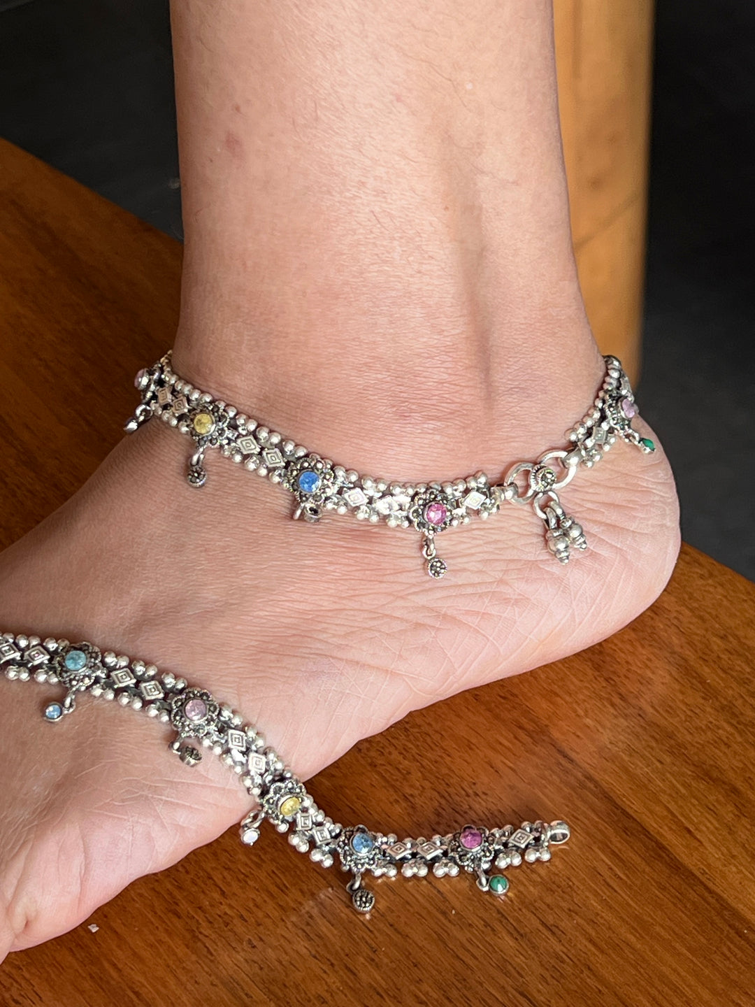 Pure 925 Silver Marcasite Anklets- Set of 2