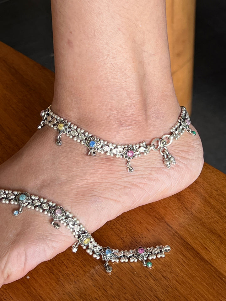 Pure 925 Silver Marcasite Anklets- Set of 2