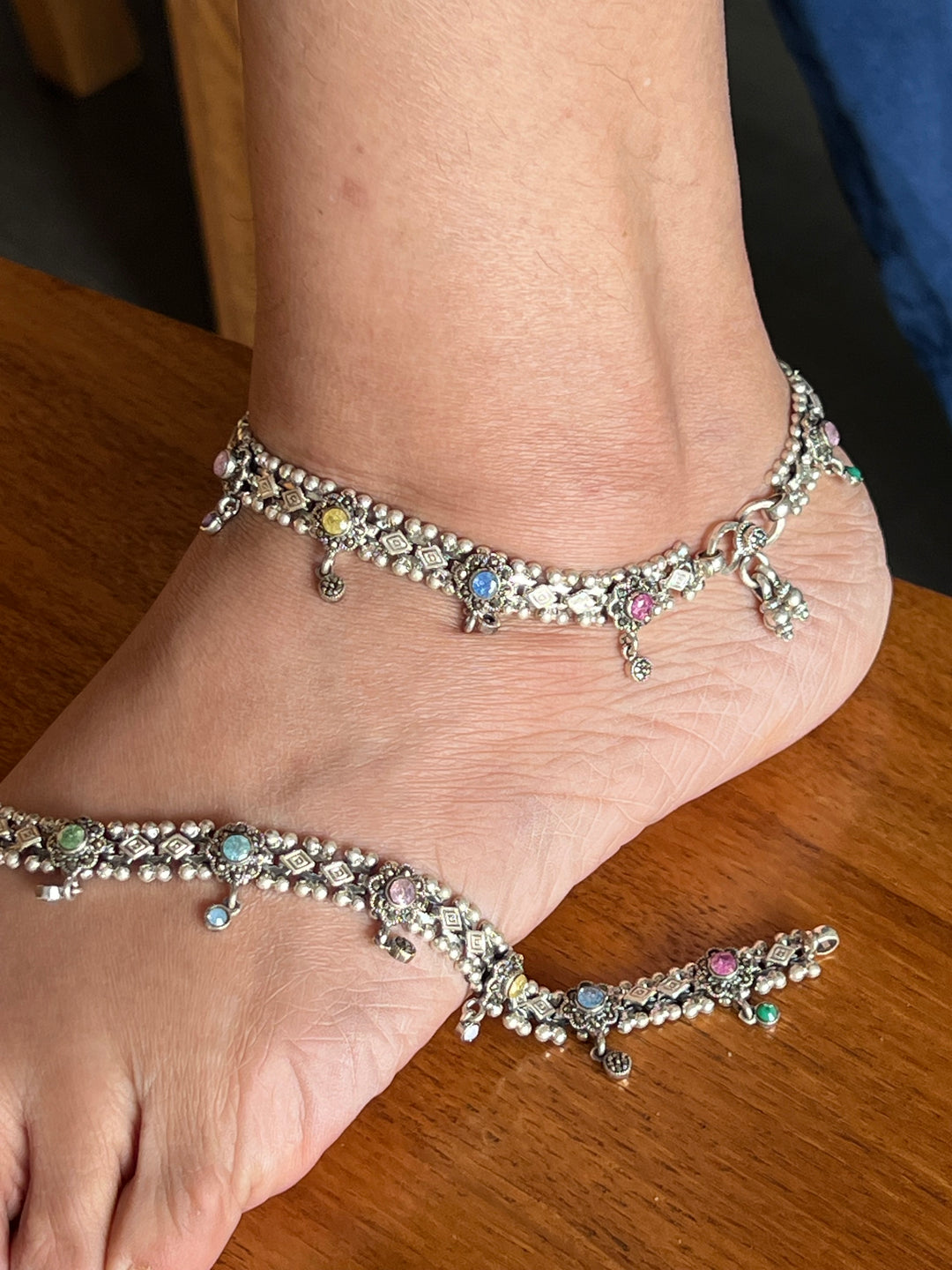 Pure 925 Silver Marcasite Anklets- Set of 2