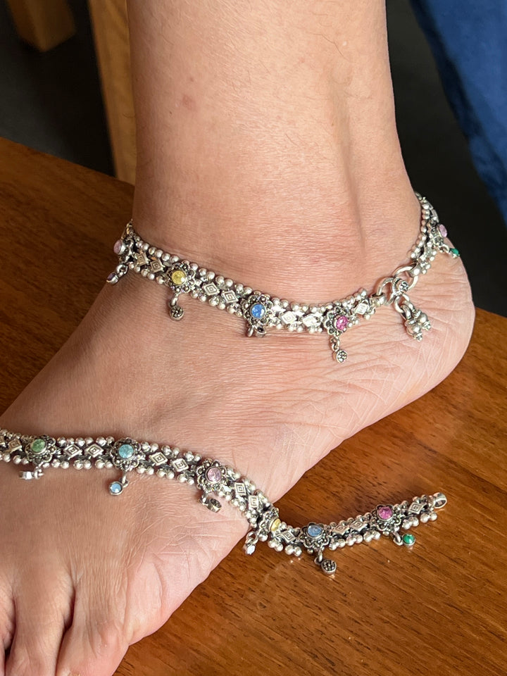 Pure 925 Silver Marcasite Anklets- Set of 2