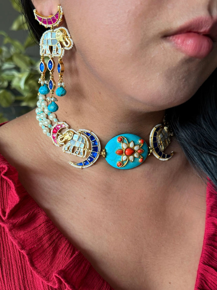 Handmade Jadau Elephant Choker Necklace Set | SHIVKA