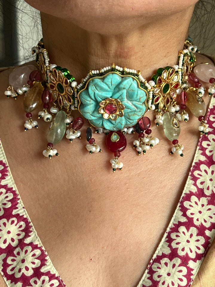 SHIVKA Semi-Precious Kundan Choker Set | Wedding Jewelry