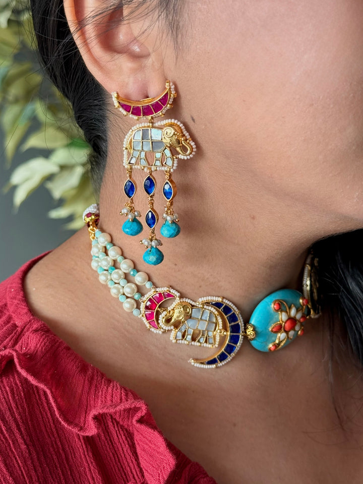 Handmade Jadau Elephant Choker Necklace Set | SHIVKA