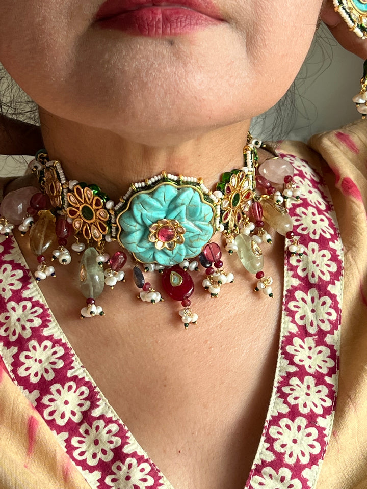 SHIVKA Semi-Precious Kundan Choker Set | Wedding Jewelry