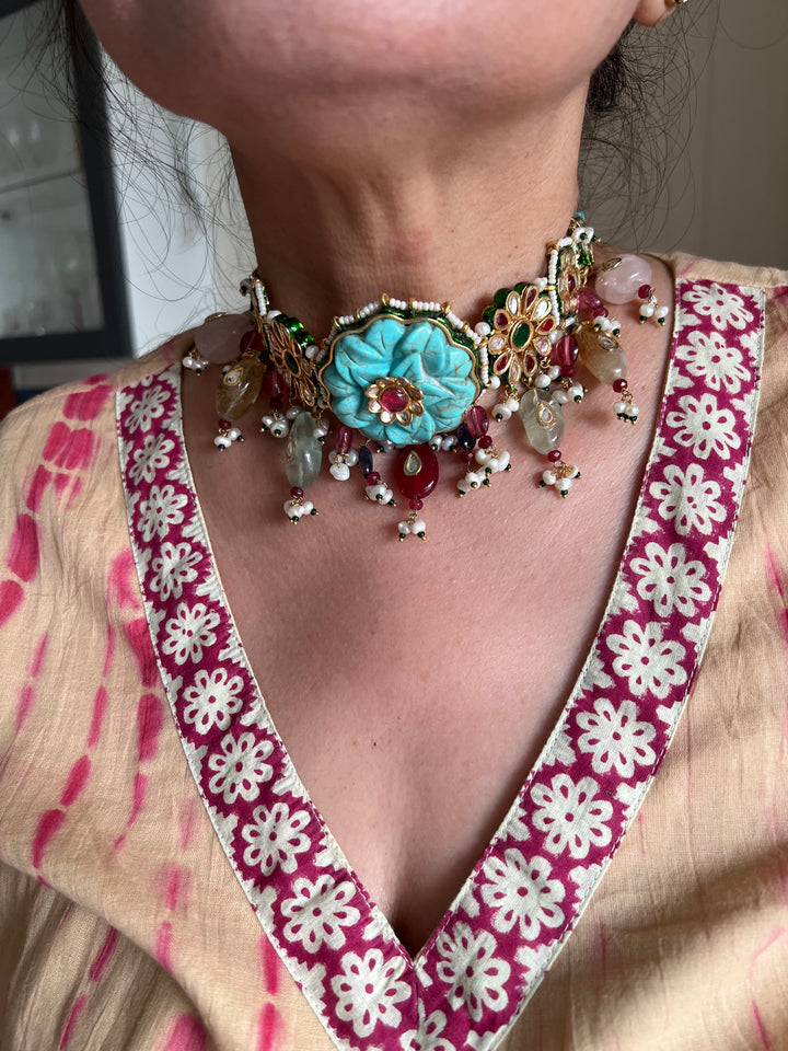 SHIVKA Semi-Precious Kundan Choker Set | Wedding Jewelry