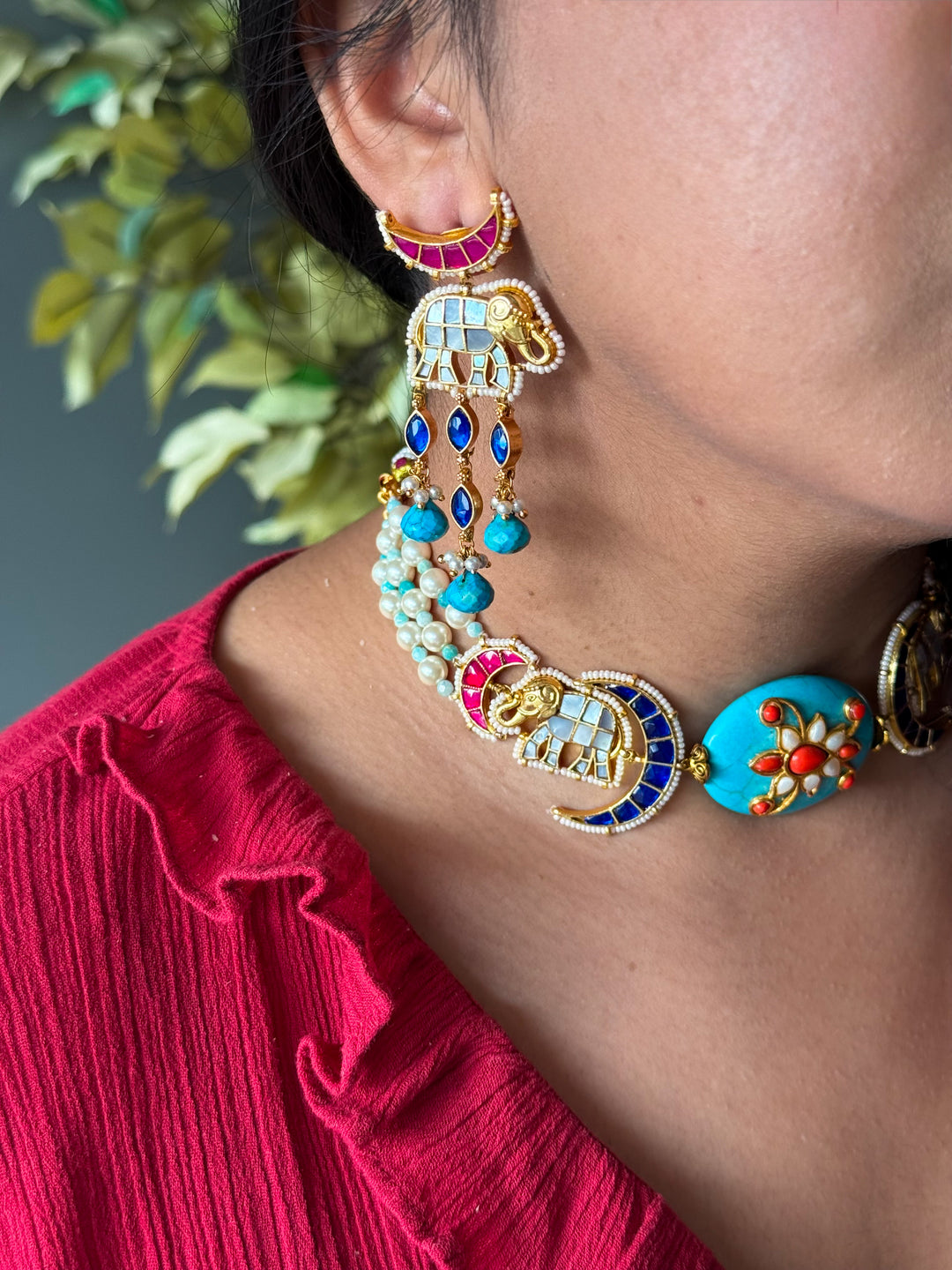 Handmade Jadau Elephant Choker Necklace Set | SHIVKA