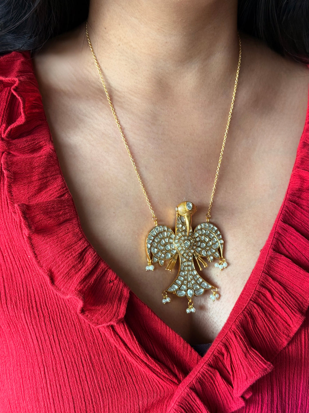 Handmade Falcon Vintage Necklace with Pearls & Kundan | Adjustable Statement Jewelry