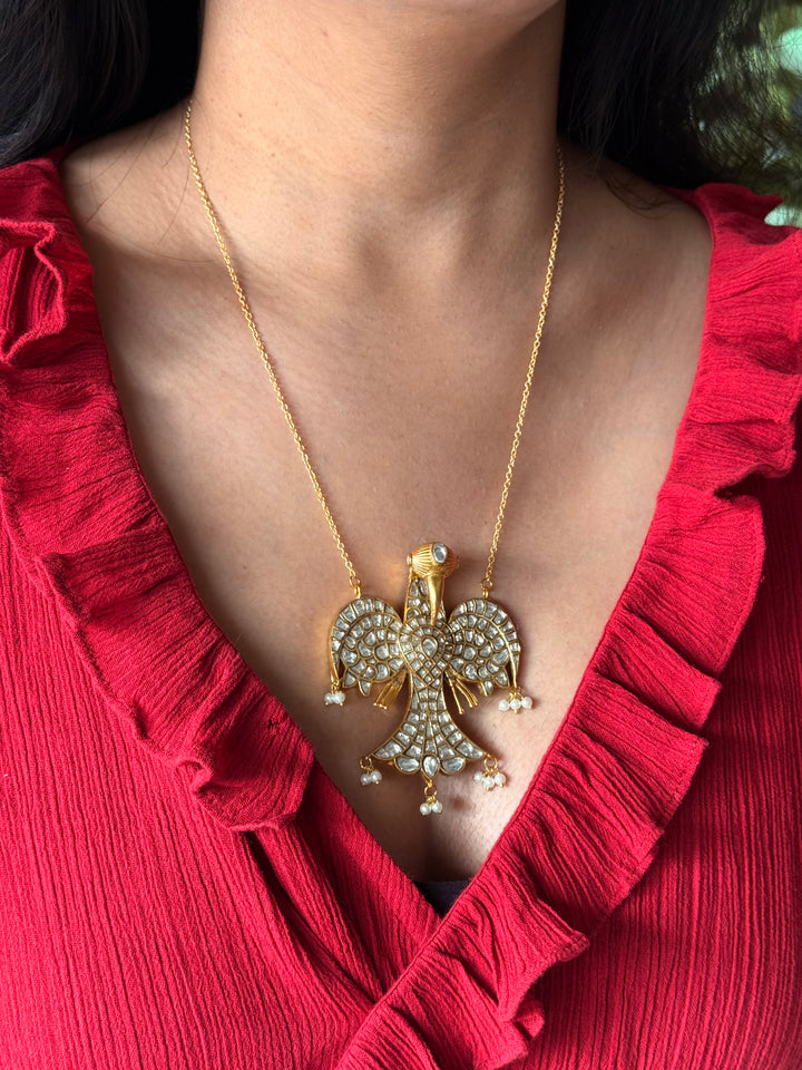 Handmade Falcon Vintage Necklace with Pearls & Kundan | Adjustable Statement Jewelry