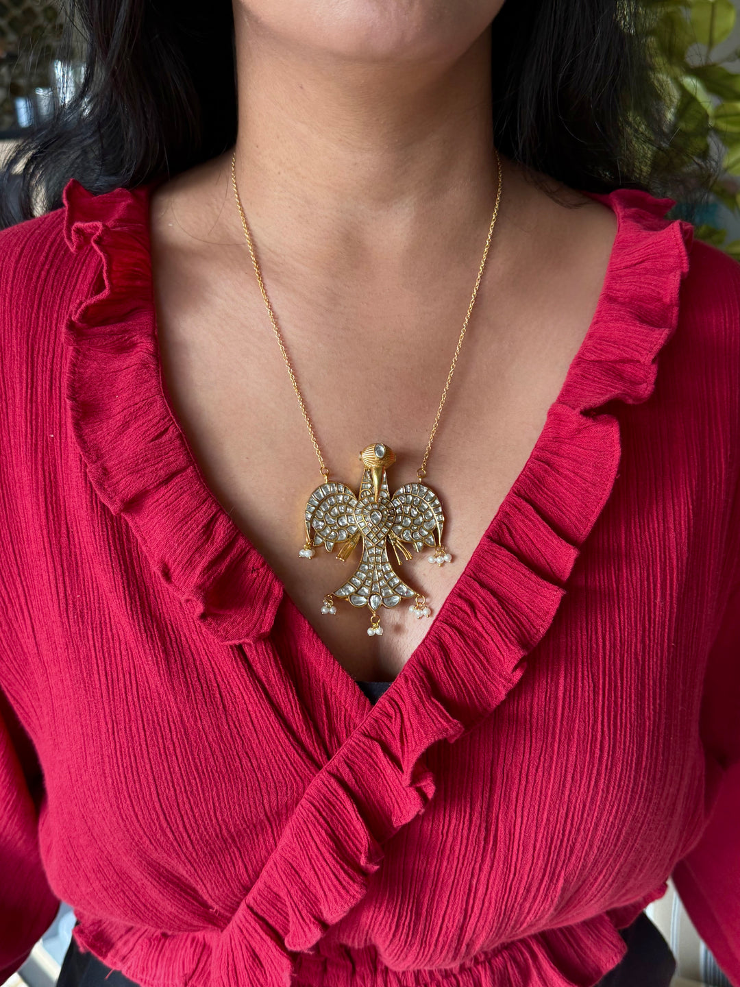 Handmade Falcon Vintage Necklace with Pearls & Kundan | Adjustable Statement Jewelry
