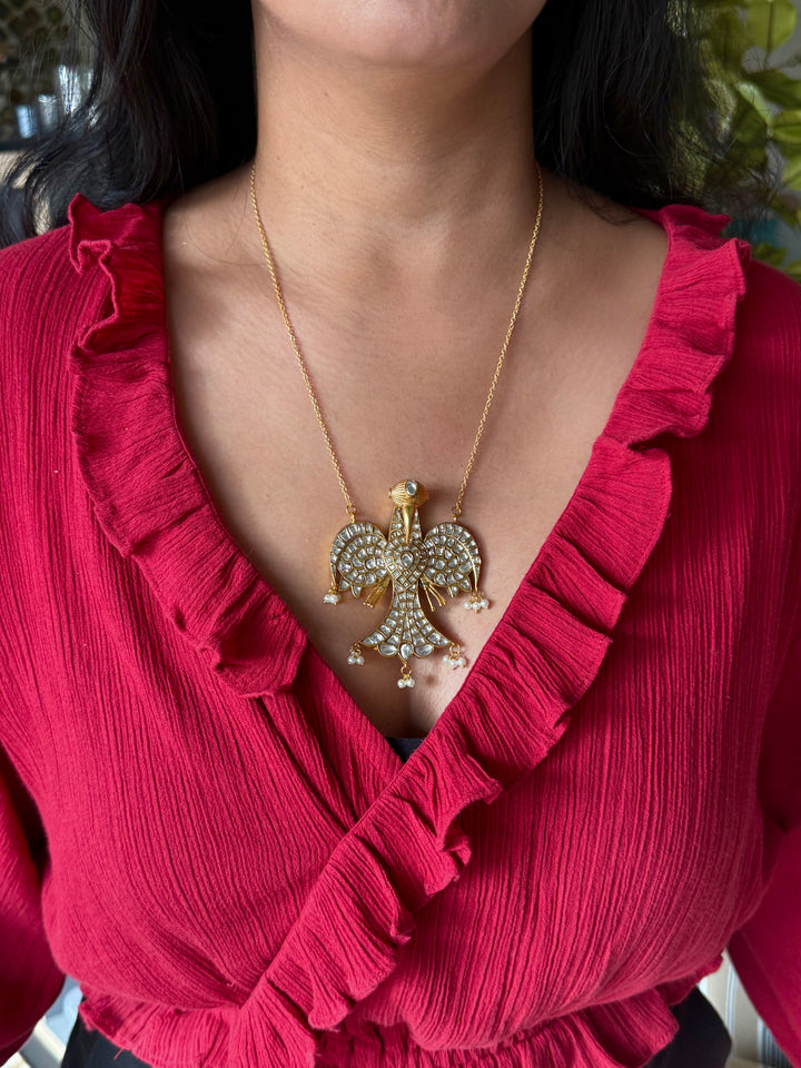 Handmade Falcon Vintage Necklace with Pearls & Kundan | Adjustable Statement Jewelry
