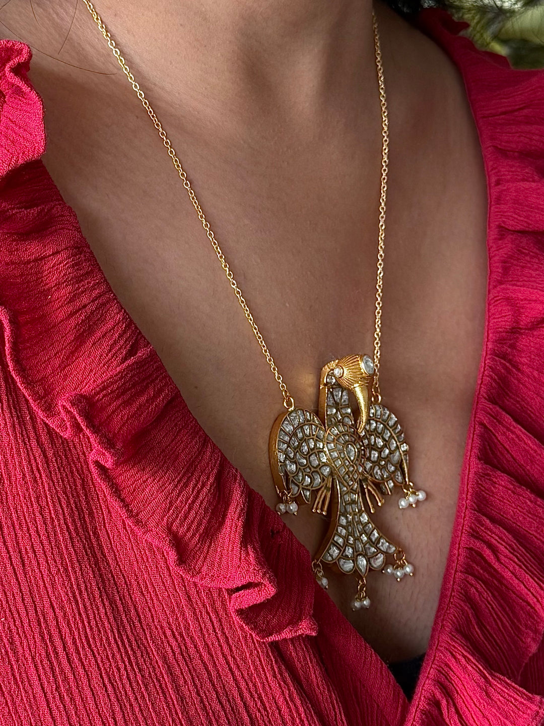 Handmade Falcon Vintage Necklace with Pearls & Kundan | Adjustable Statement Jewelry