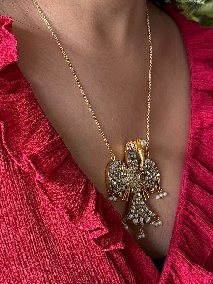 Handmade Falcon Vintage Necklace with Pearls & Kundan | Adjustable Statement Jewelry
