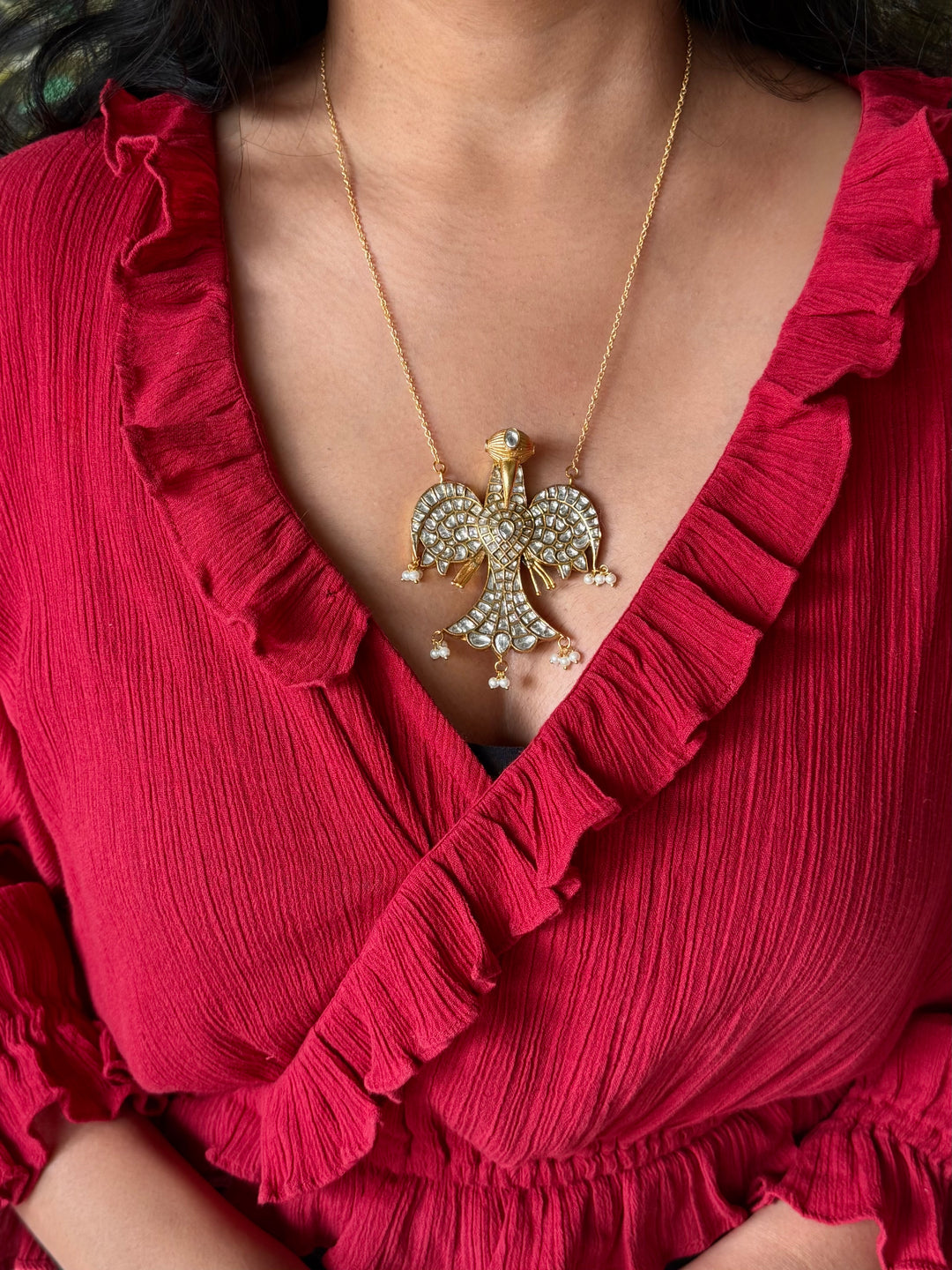 Handmade Falcon Vintage Necklace with Pearls & Kundan | Adjustable Statement Jewelry