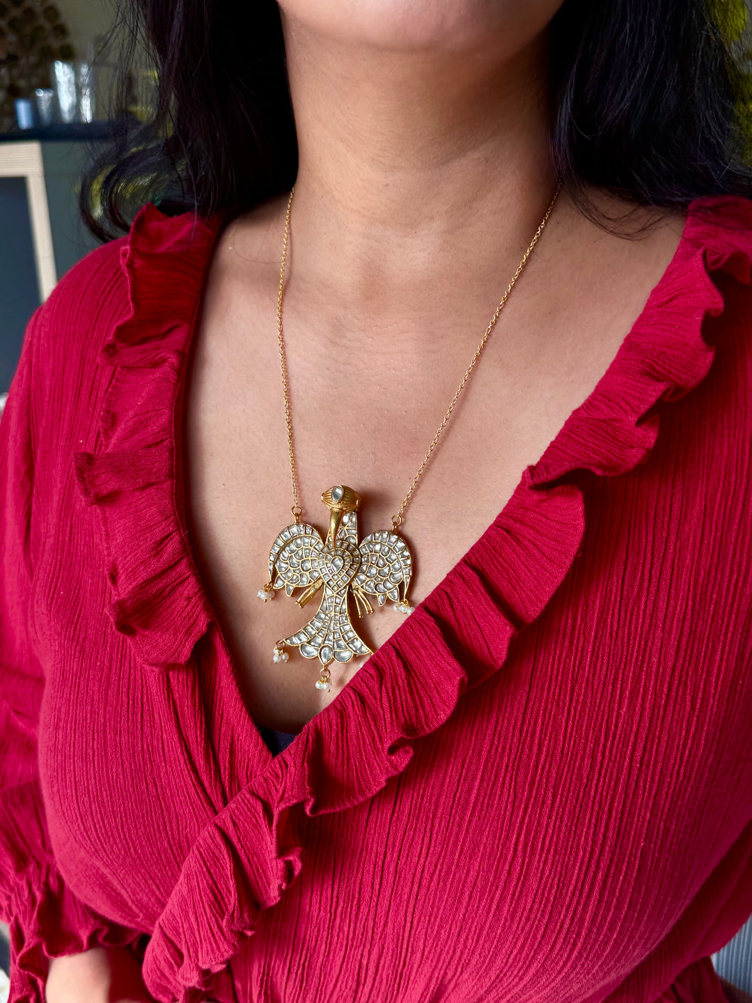 Handmade Falcon Vintage Necklace with Pearls & Kundan | Adjustable Statement Jewelry