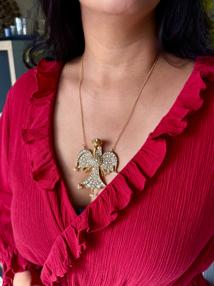Handmade Falcon Vintage Necklace with Pearls & Kundan | Adjustable Statement Jewelry
