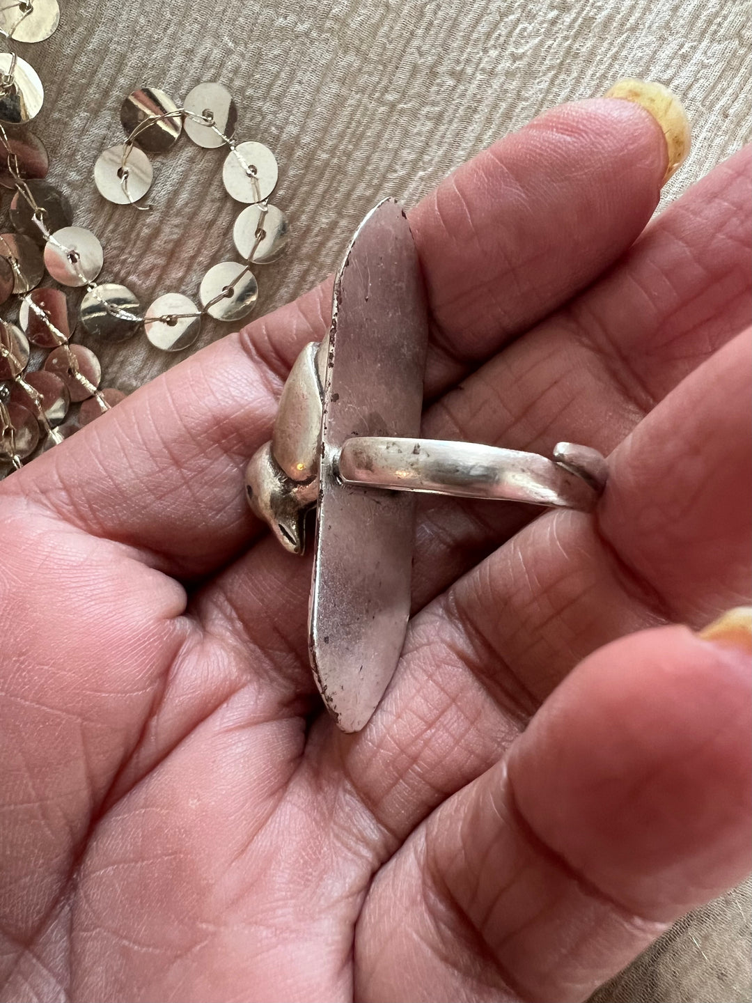 Chidiya 925 Silver Adjustable Ring | Dual Tone with Red Stone