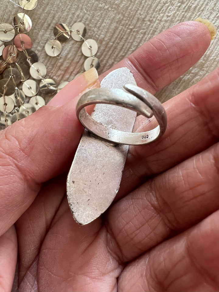 Chidiya 925 Silver Adjustable Ring | Dual Tone with Red Stone