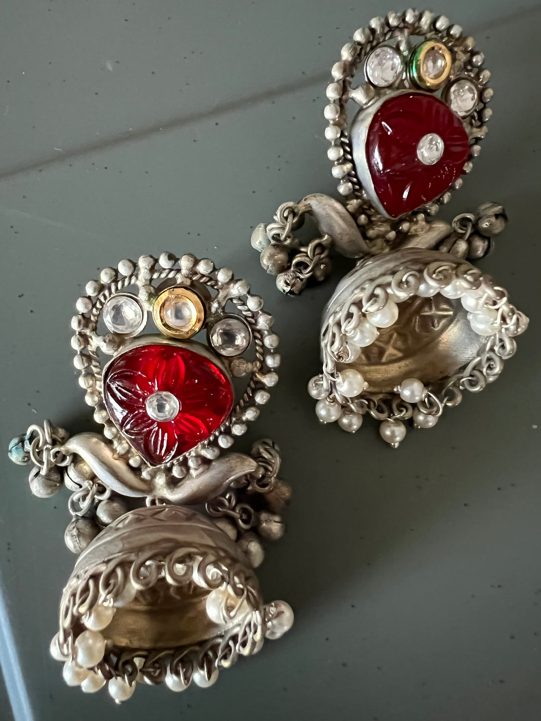 Designer Carved Stone Jhumka Earrings - Premium Quality, Exquisite Craftsmanship