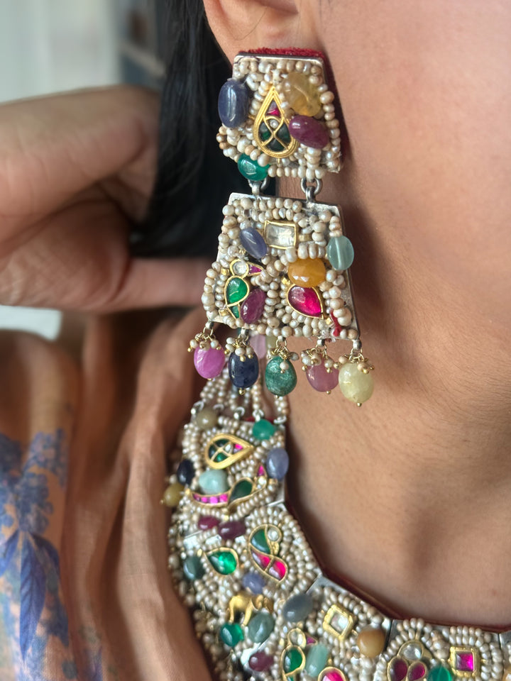 Handmade 925 Silver Nakhra Gemstone Necklace Set | SHIVKA