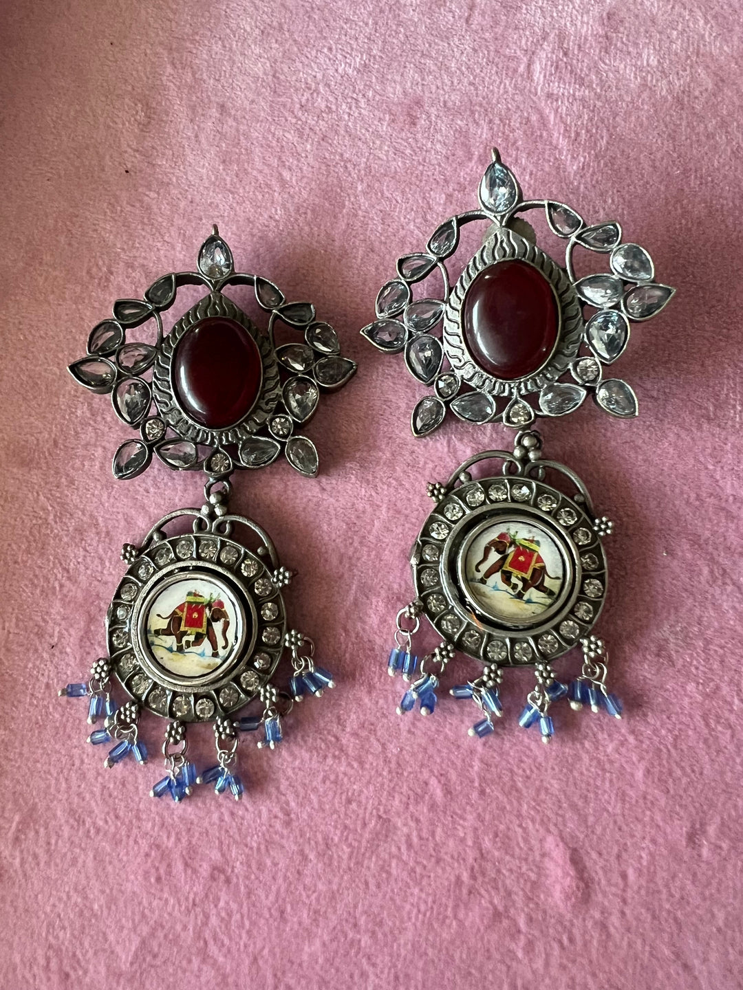 Artisanal Hand-Painted Elephant Fusion Earrings