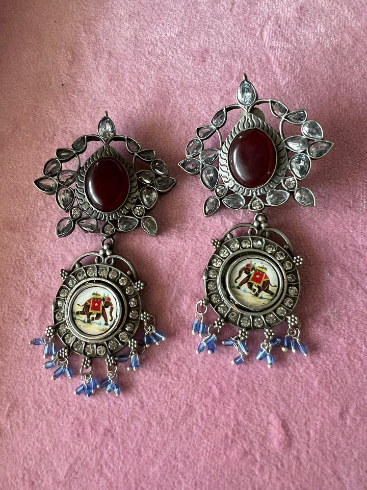 Artisanal Hand-Painted Elephant Fusion Earrings