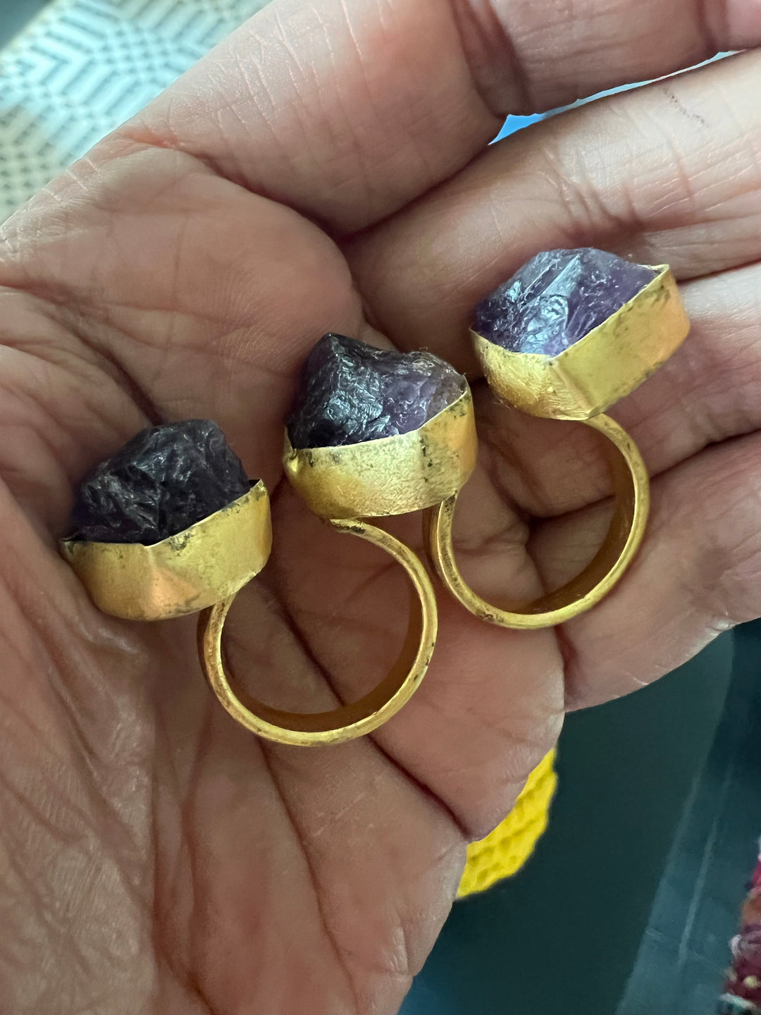 Double Finger Amethyst Ring | Adjustable Gold Polish Statement