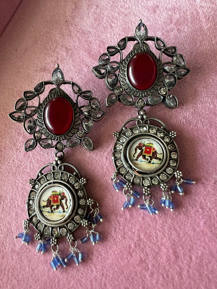 Artisanal Hand-Painted Elephant Fusion Earrings
