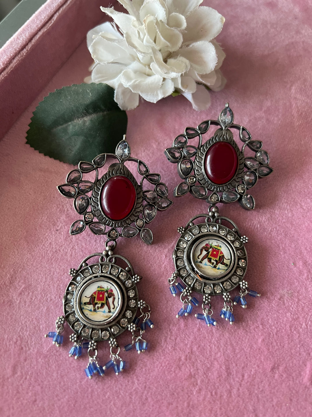 Artisanal Hand-Painted Elephant Fusion Earrings