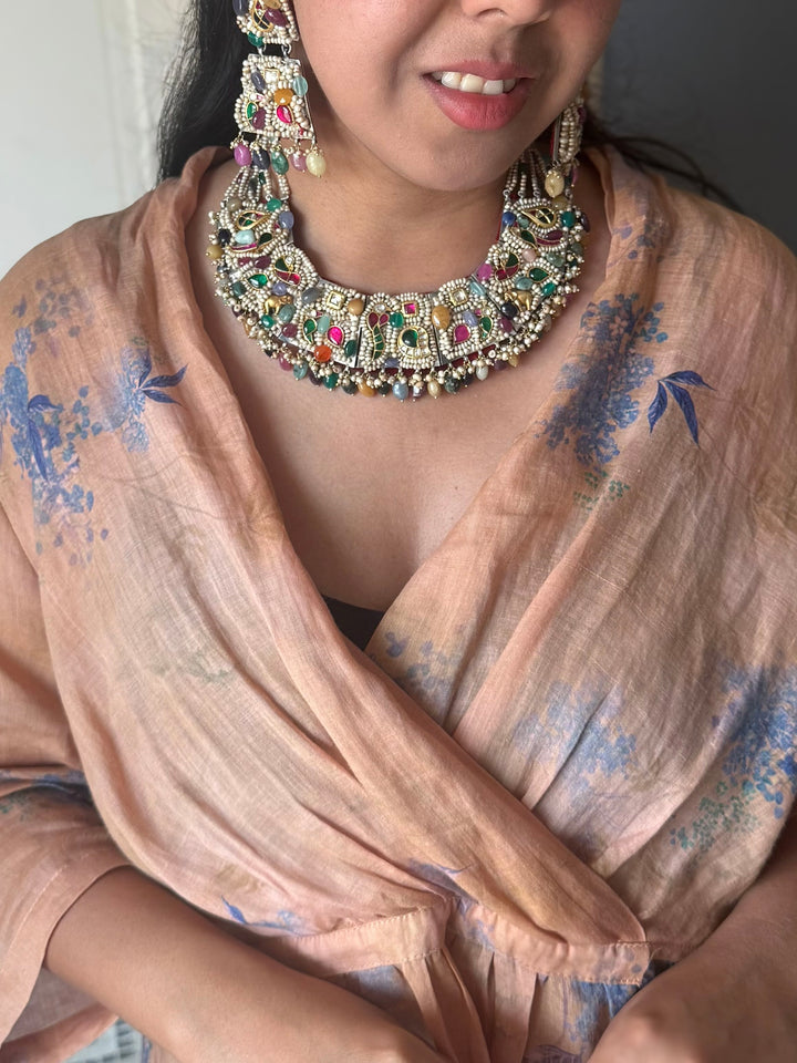 Handmade 925 Silver Nakhra Gemstone Necklace Set | SHIVKA