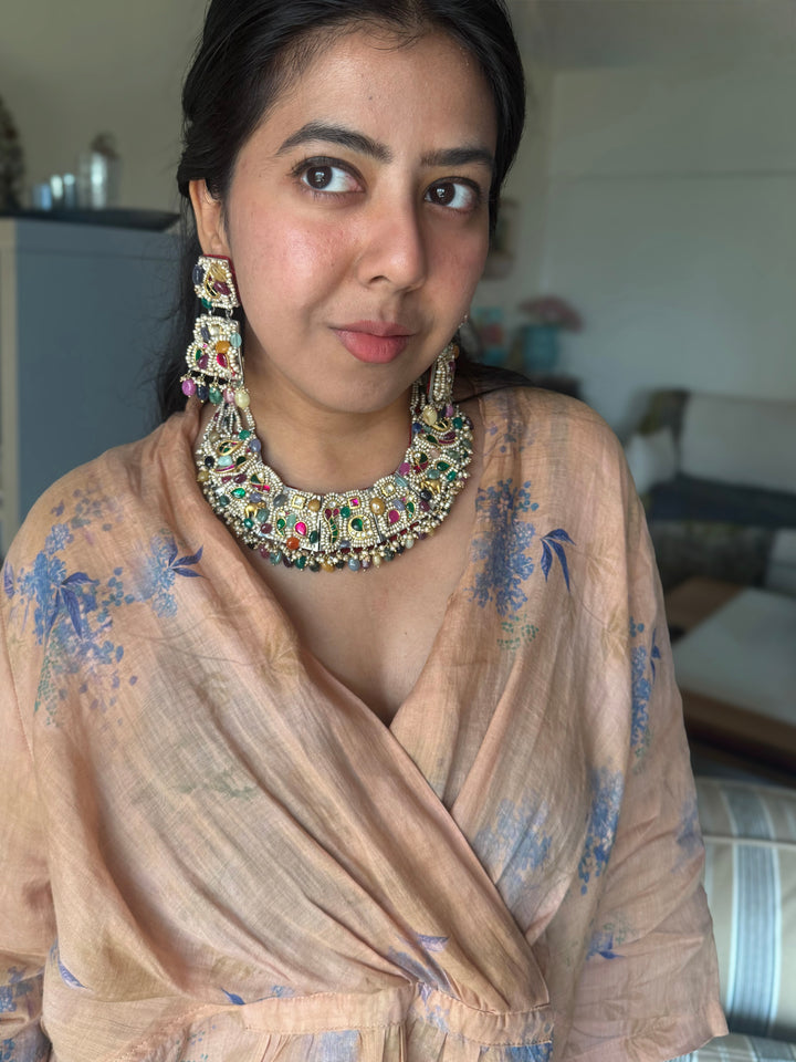 Handmade 925 Silver Nakhra Gemstone Necklace Set | SHIVKA
