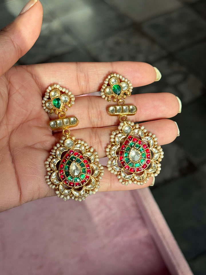 Elegant Jadau Kundan 925 Silver Earrings
