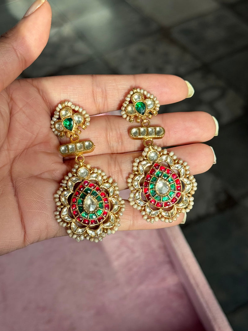 Elegant Jadau Kundan 925 Silver Earrings