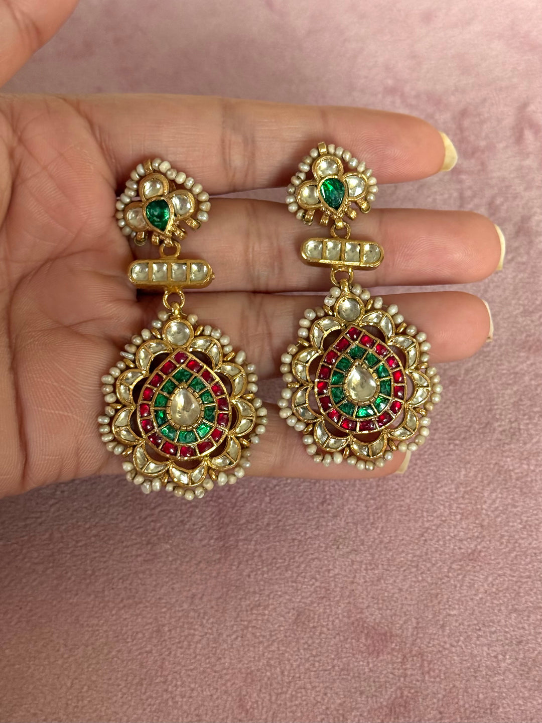 Elegant Jadau Kundan 925 Silver Earrings