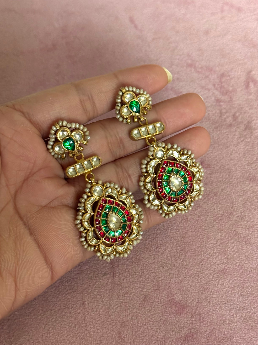 Elegant Jadau Kundan 925 Silver Earrings