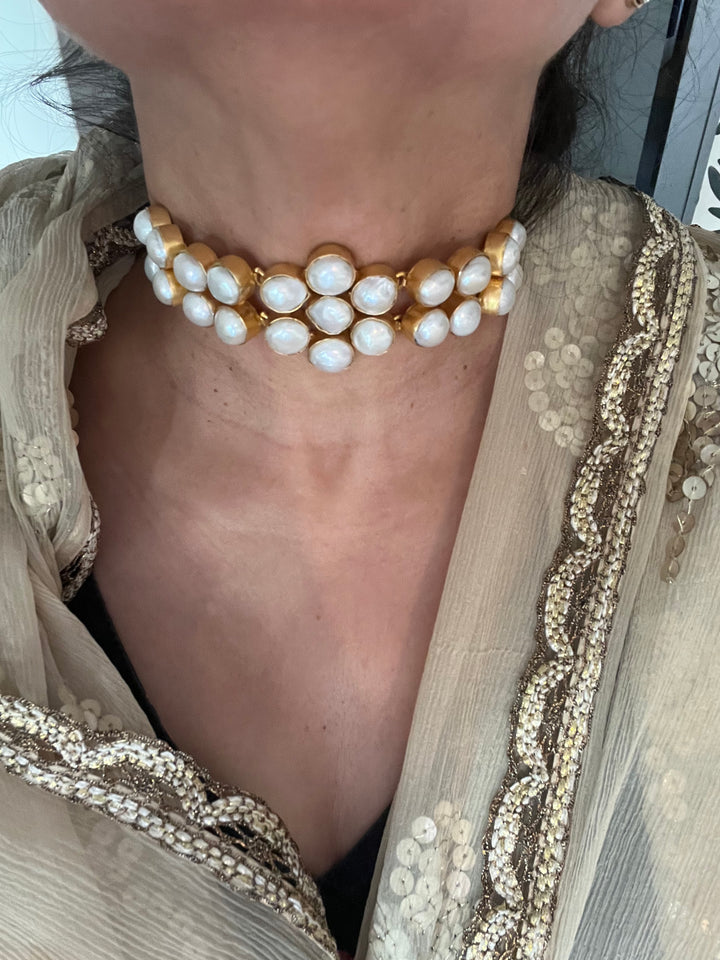 Pearl Choker Necklace | Gold Polish | Adjustable Fit