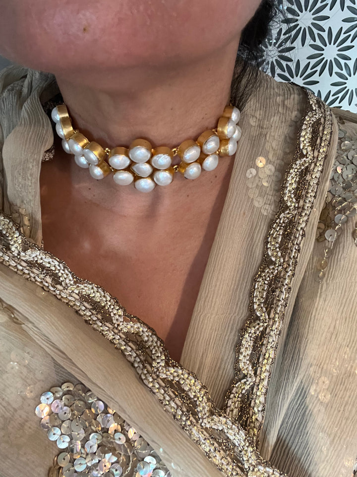 Pearl Choker Necklace | Gold Polish | Adjustable Fit