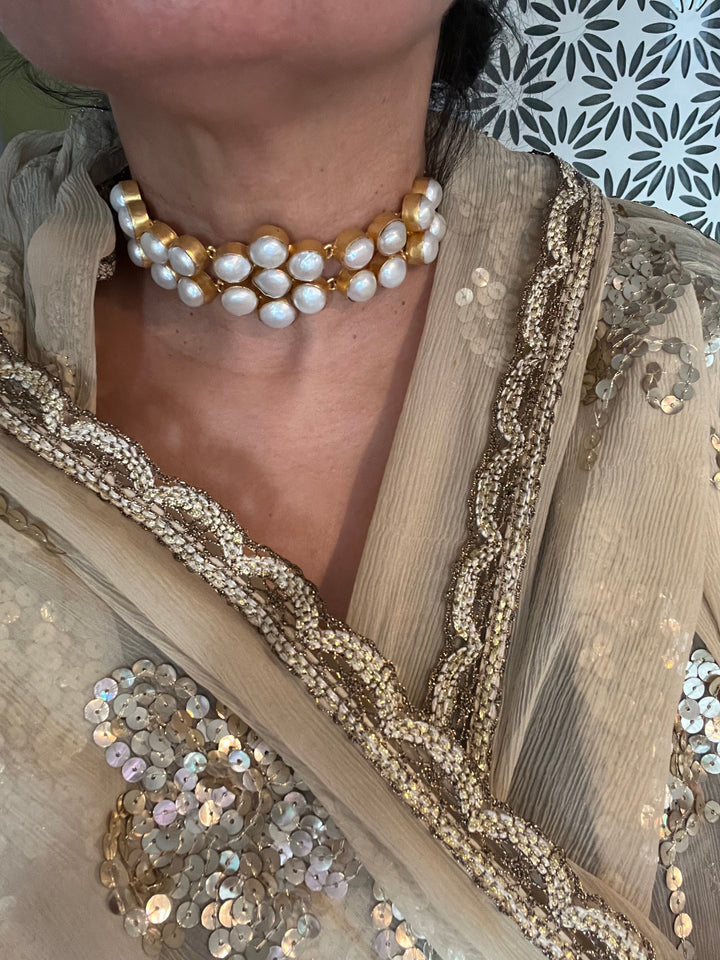 Pearl Choker Necklace | Gold Polish | Adjustable Fit