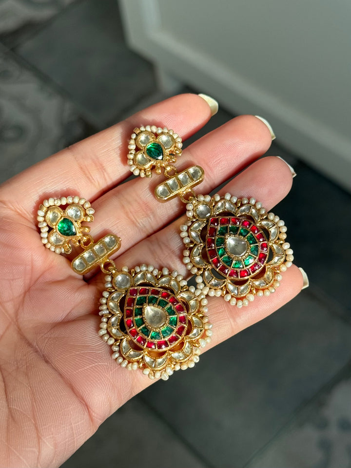 Elegant Jadau Kundan 925 Silver Earrings
