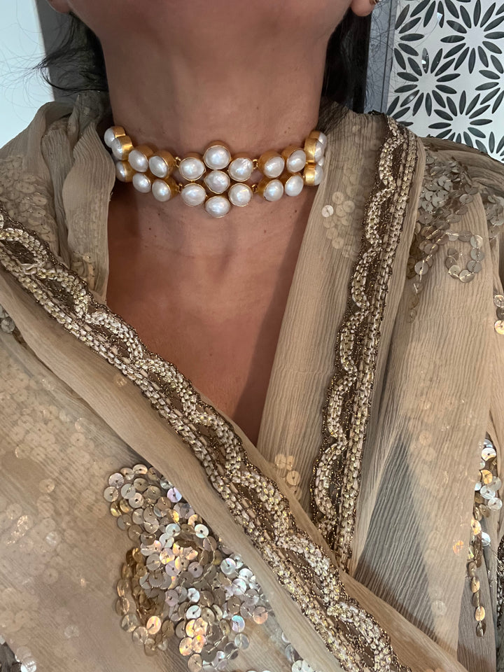 Pearl Choker Necklace | Gold Polish | Adjustable Fit